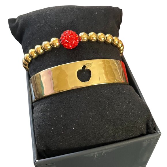 Rustic Cuff Teacher's Bracelet Set Stretchy and Goldtone Cuff - Picture 1 of 6